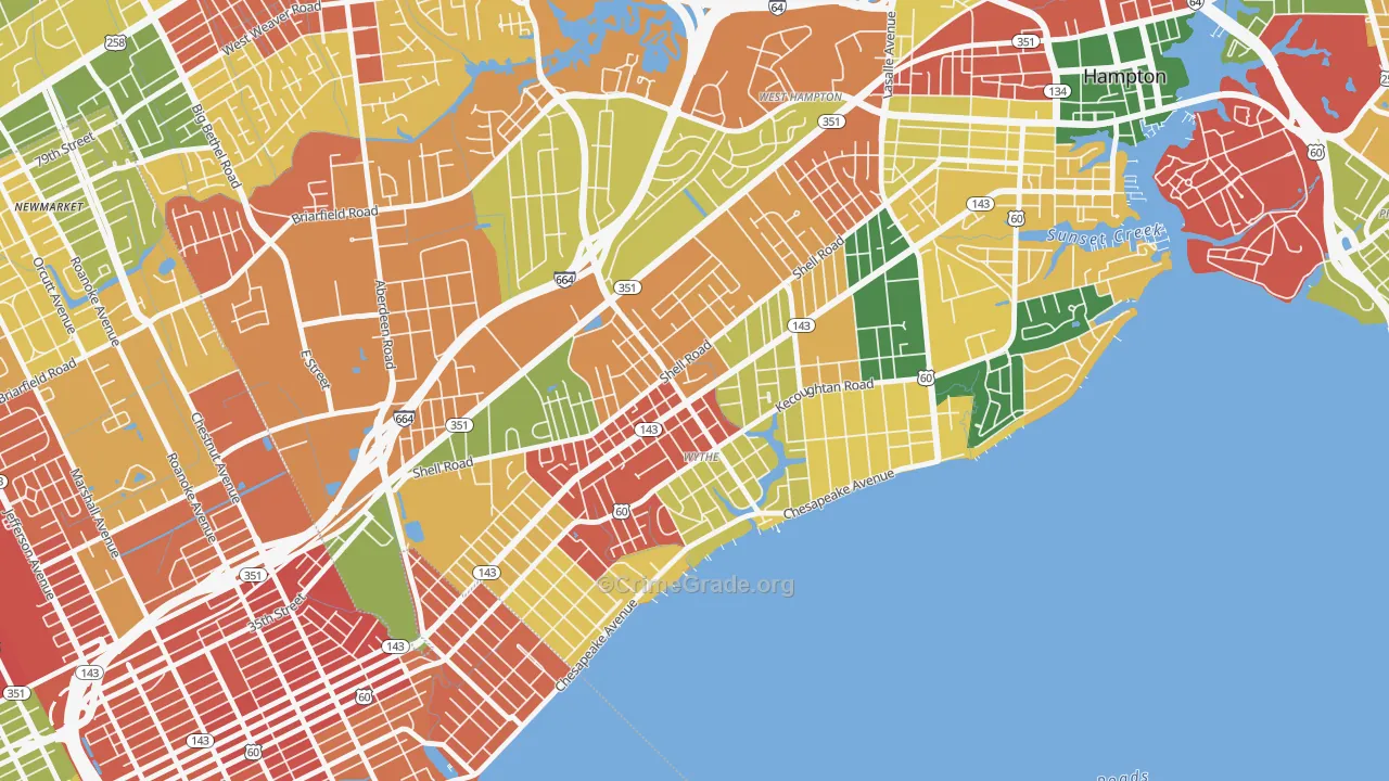 Greater Wythe, Hampton, VA Map of Burglary Rates