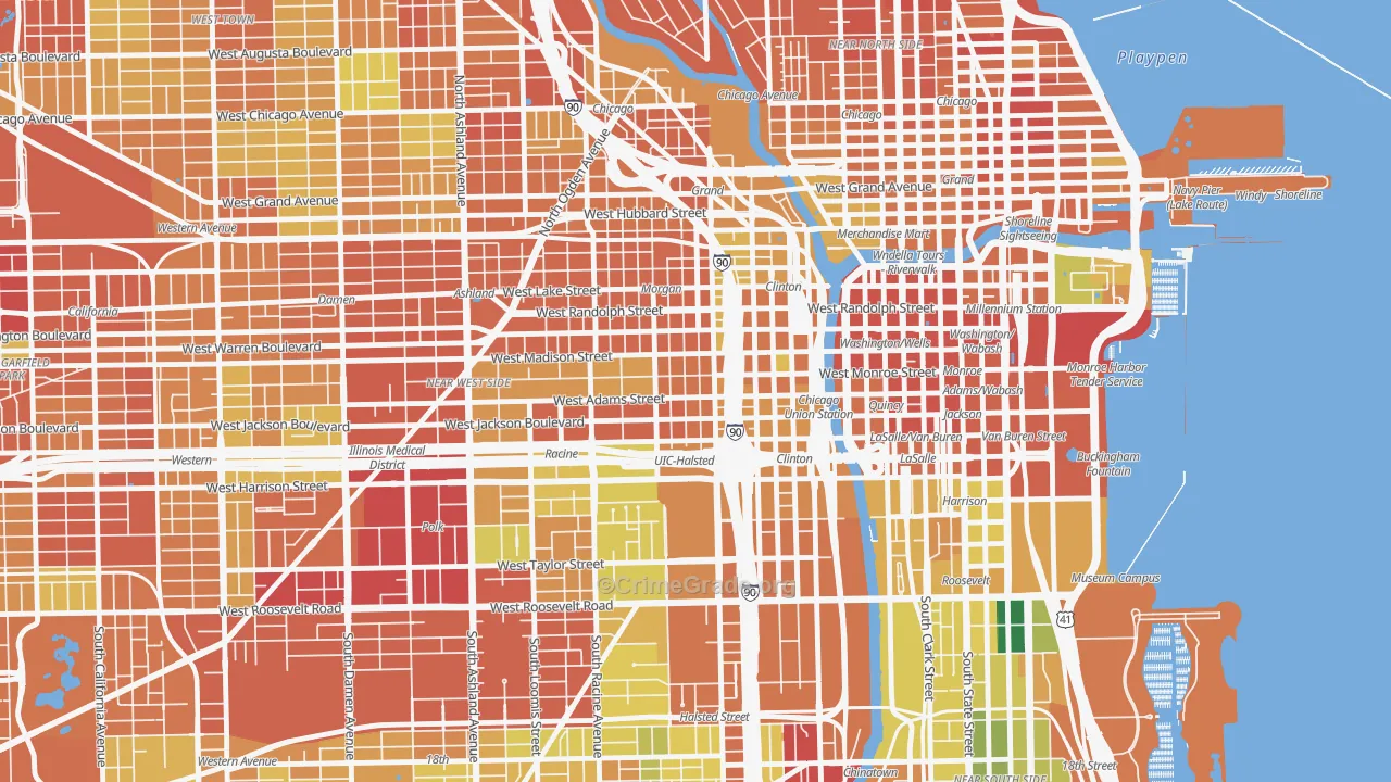 Greektown, Chicago, IL Map of Burglary Rates