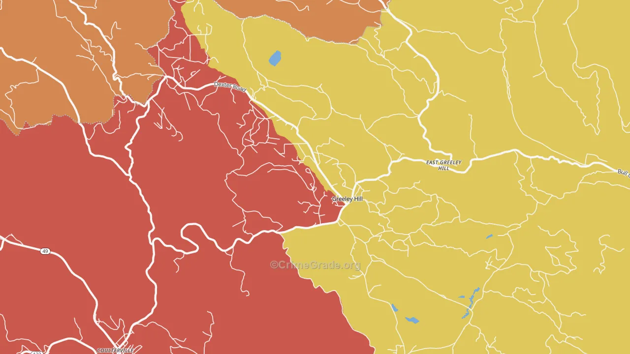 Greeley Hill, CA Map of Burglary Rates