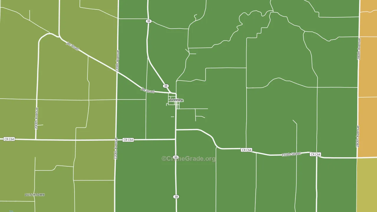 Greeley, IA Map of Burglary Rates