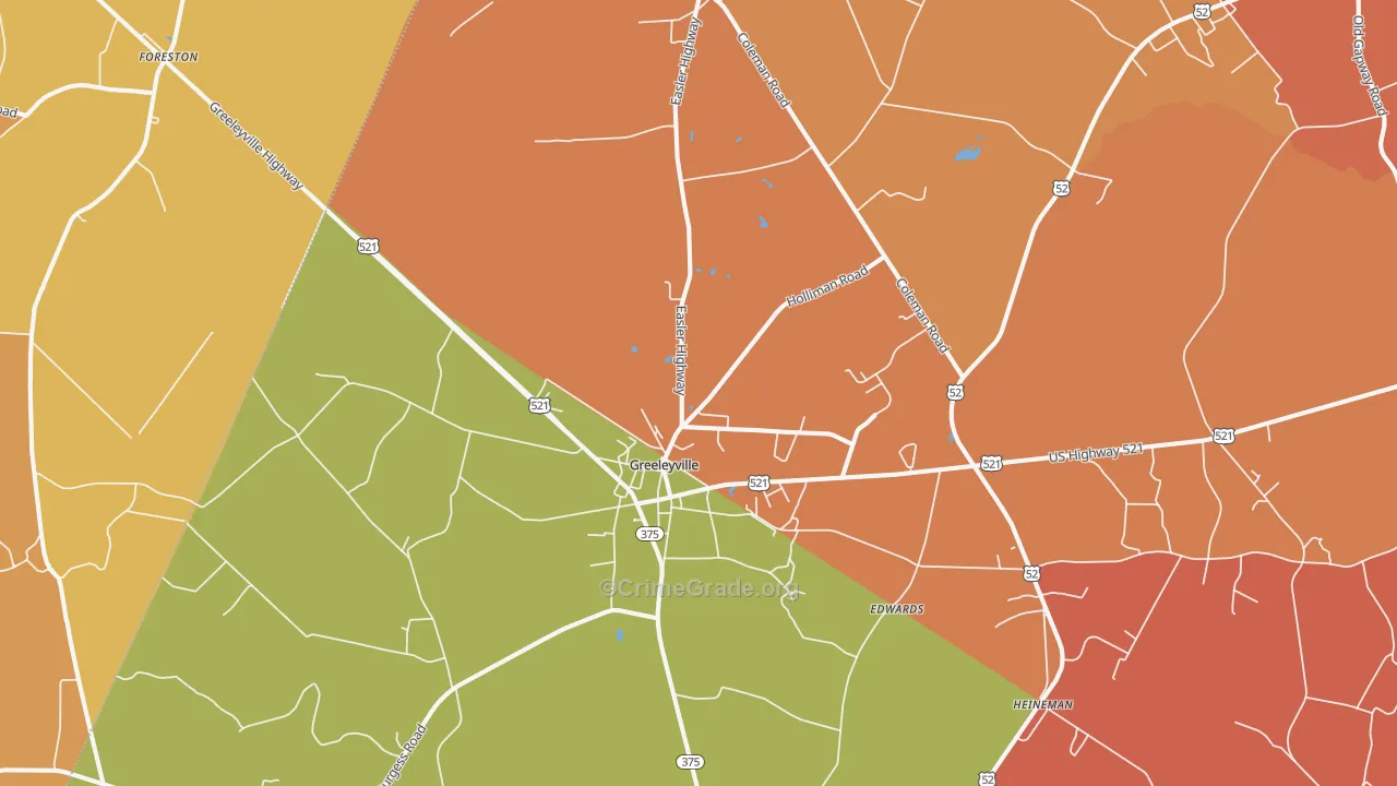 Greeleyville, SC Map of Burglary Rates