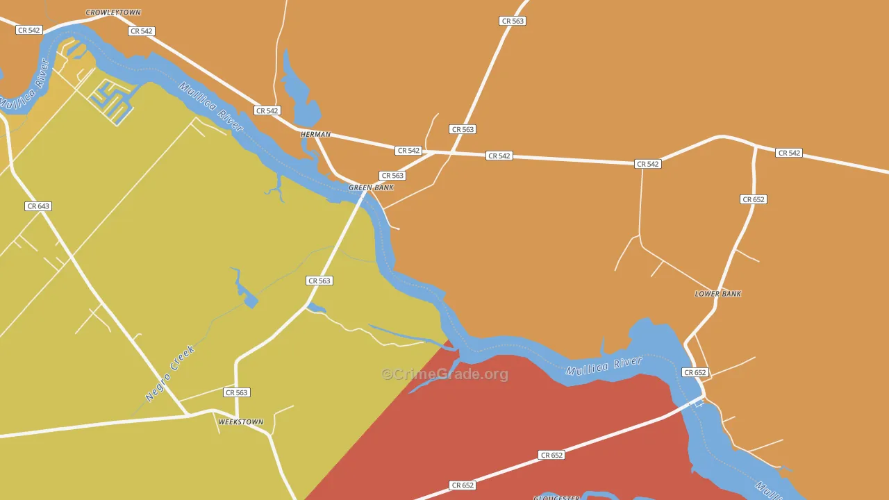 Green Bank, NJ Map of Burglary Rates