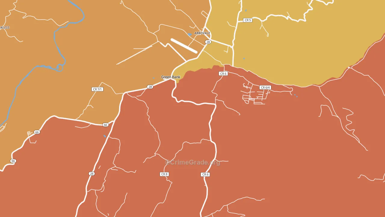 Green Bank, WV Map of Burglary Rates