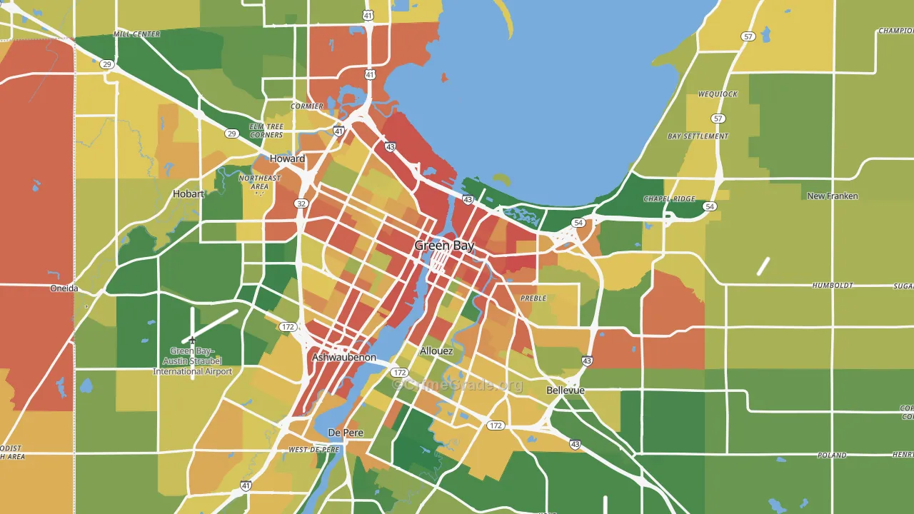 Green Bay, WI Map of Burglary Rates