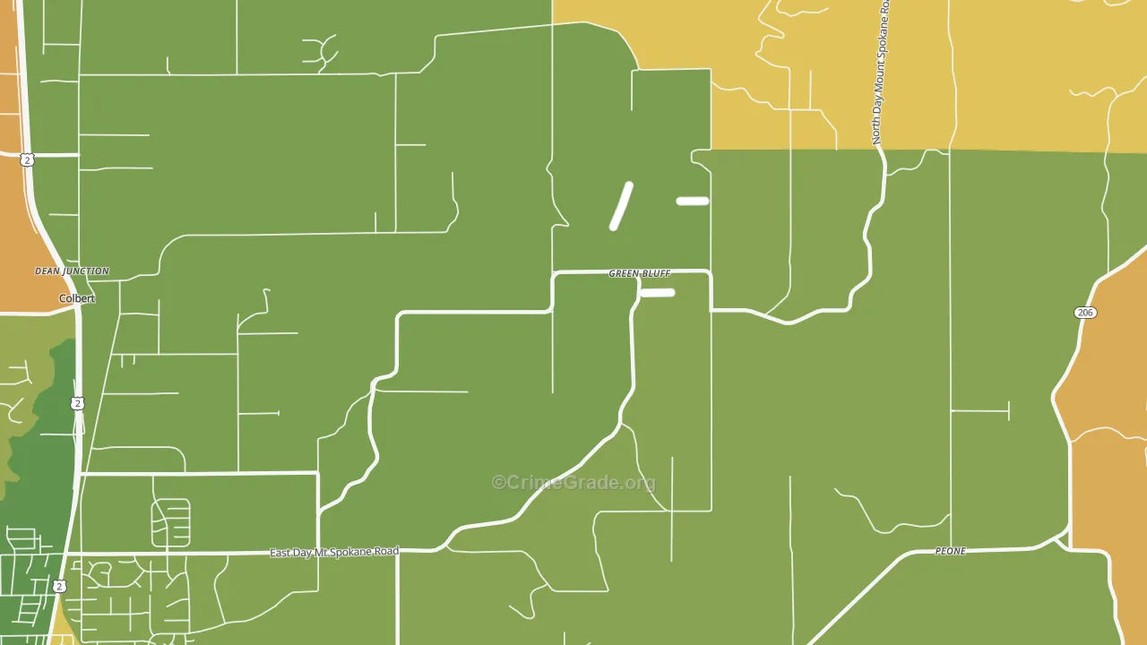 Green Bluff, WA Map of Burglary Rates