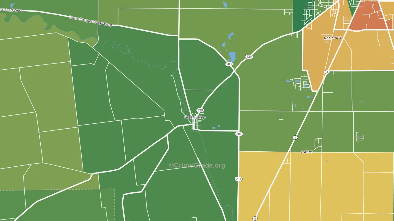 Green Camp, OH Map of Burglary Rates