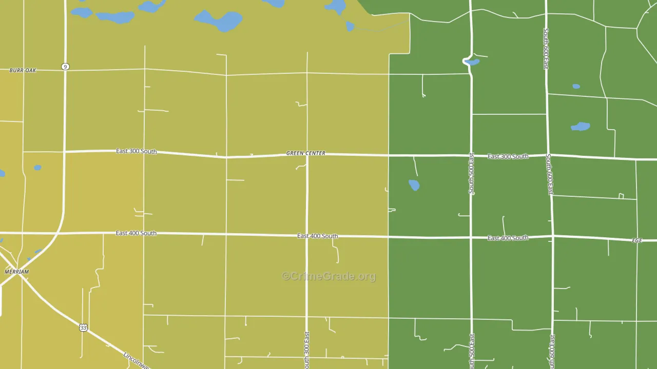 Green Center, IN Map of Burglary Rates