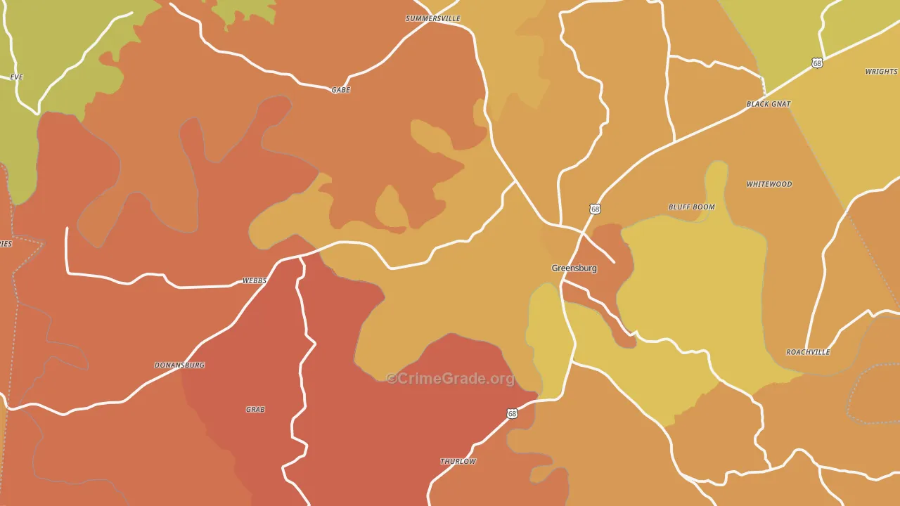 Green County, KY Map of Burglary Rates