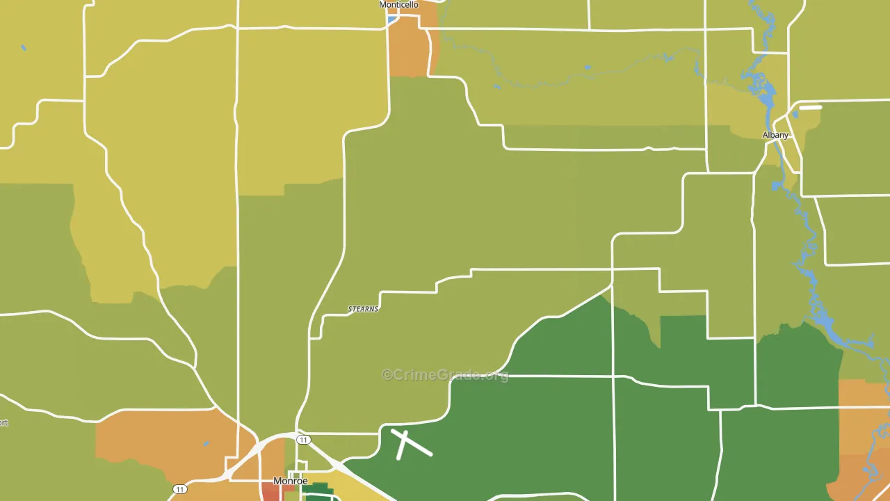 Green County, WI Map of Burglary Rates
