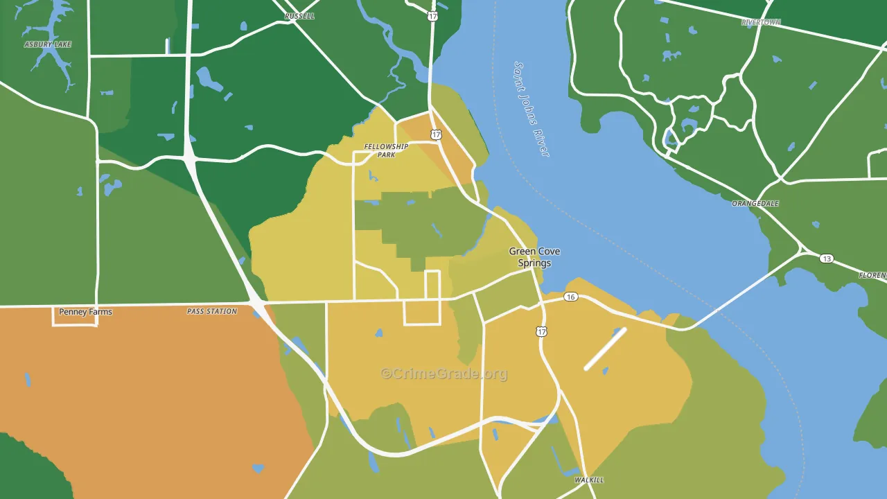 Green Cove Springs, FL Map of Burglary Rates