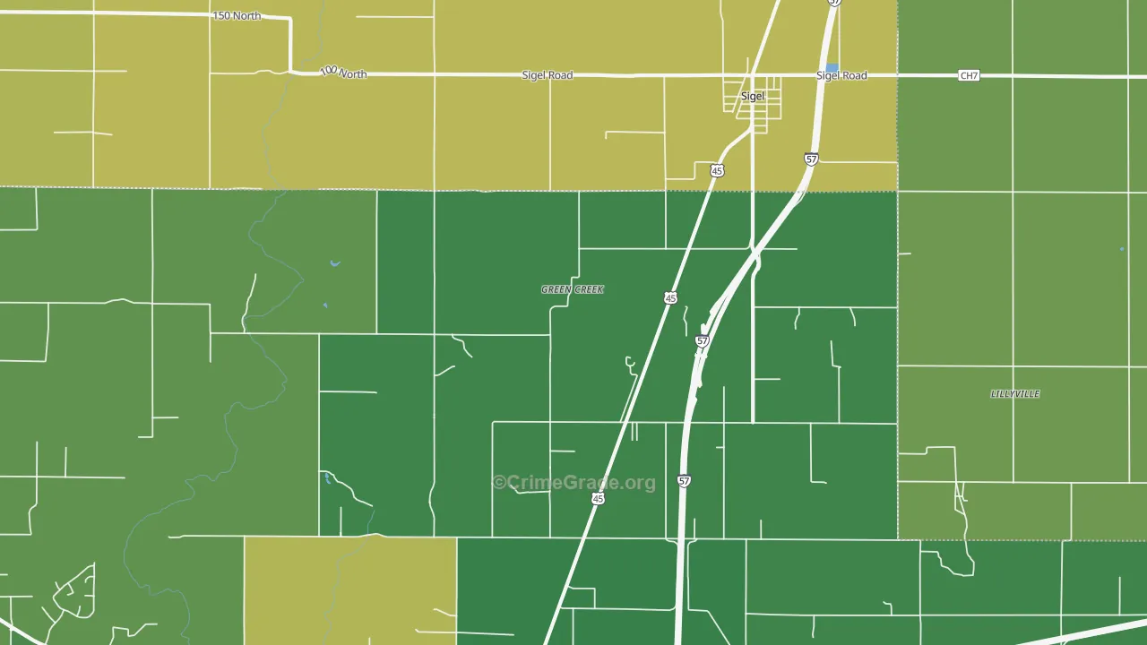 Green Creek, IL Map of Burglary Rates