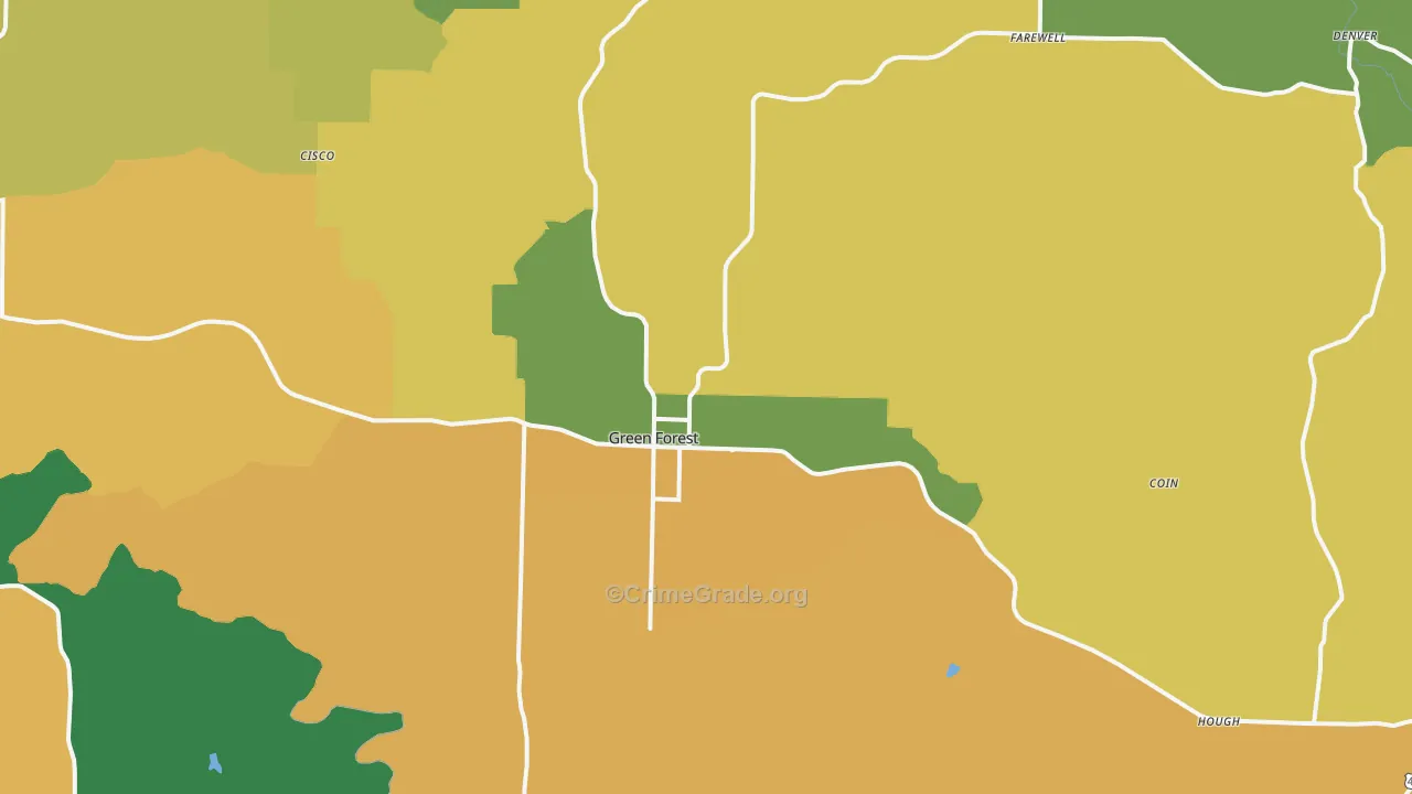Green Forest, AR Map of Burglary Rates