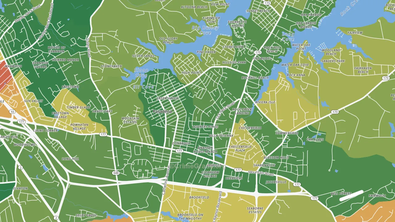 Green Haven, Pasadena, MD Map of Burglary Rates