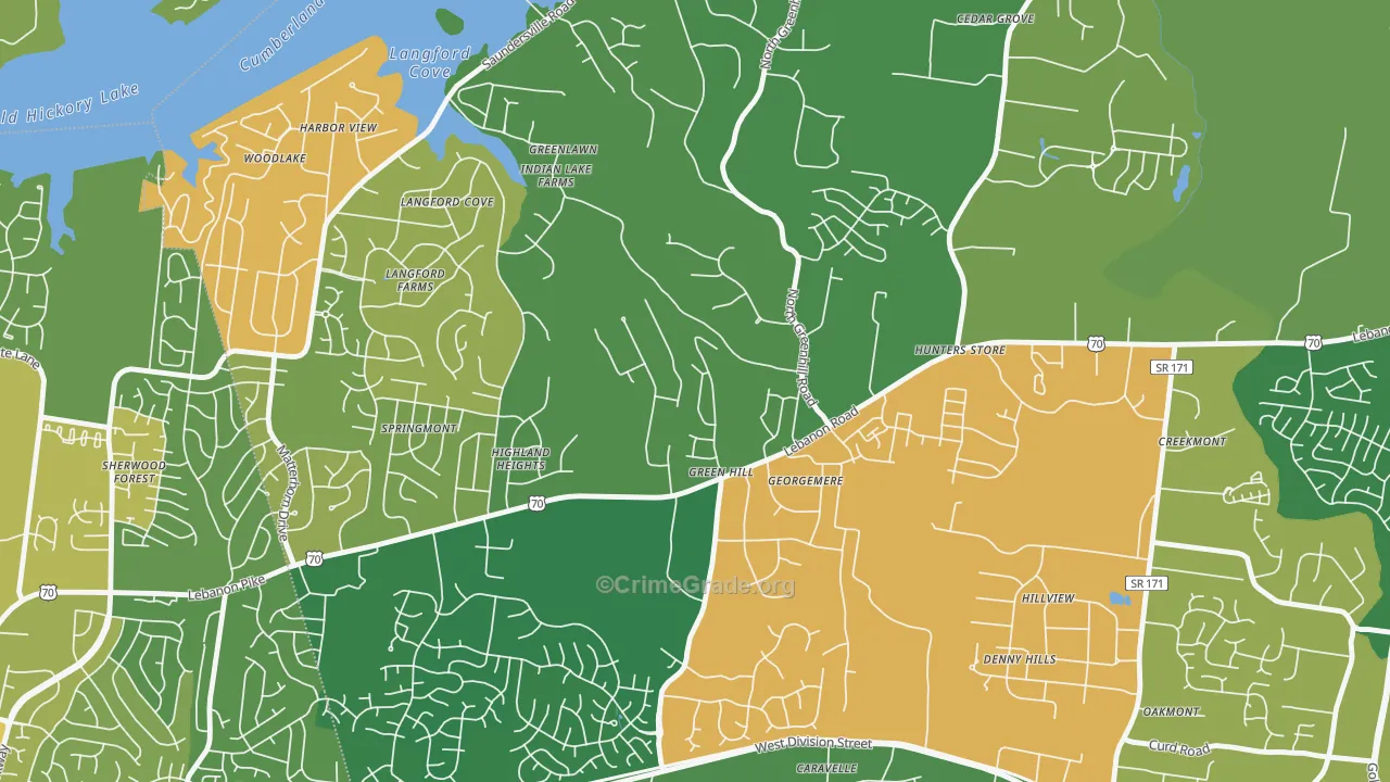 Green Hill, TN Map of Burglary Rates