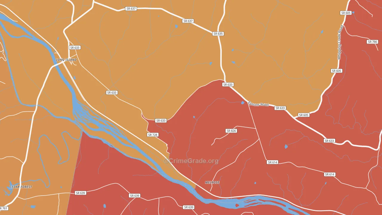 Green Hill, VA Map of Burglary Rates