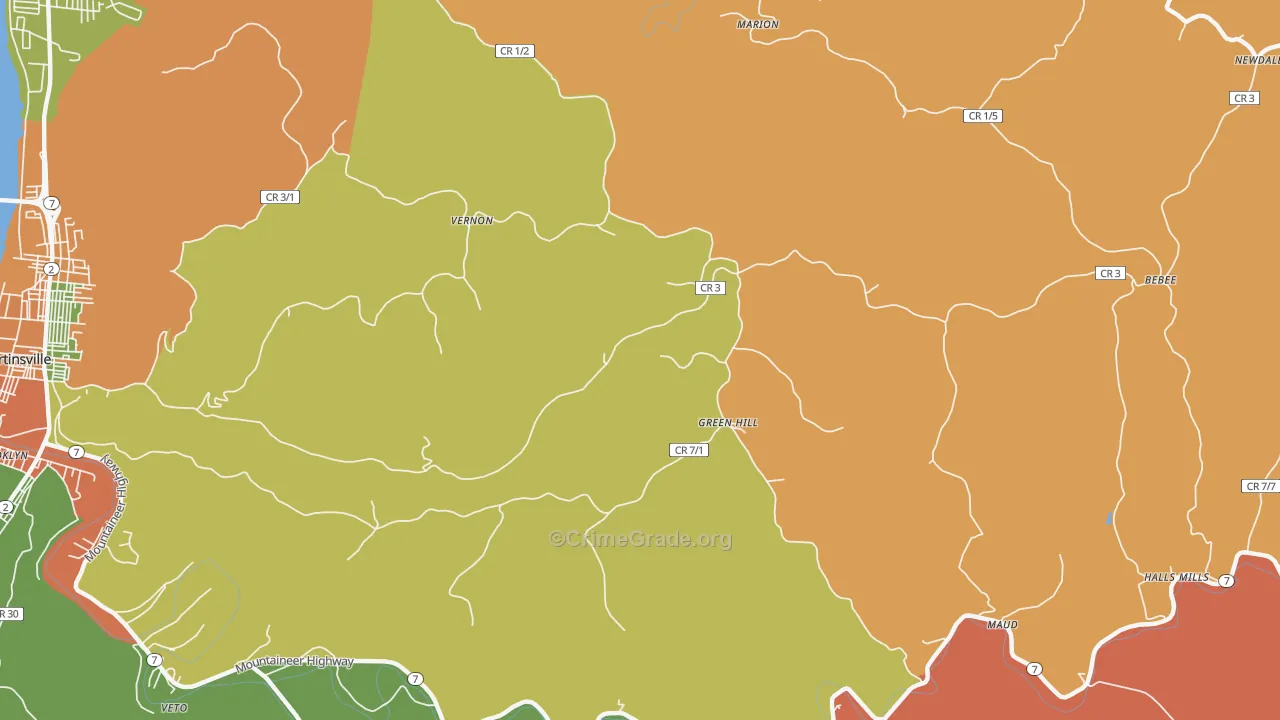 Green Hill, WV Map of Burglary Rates