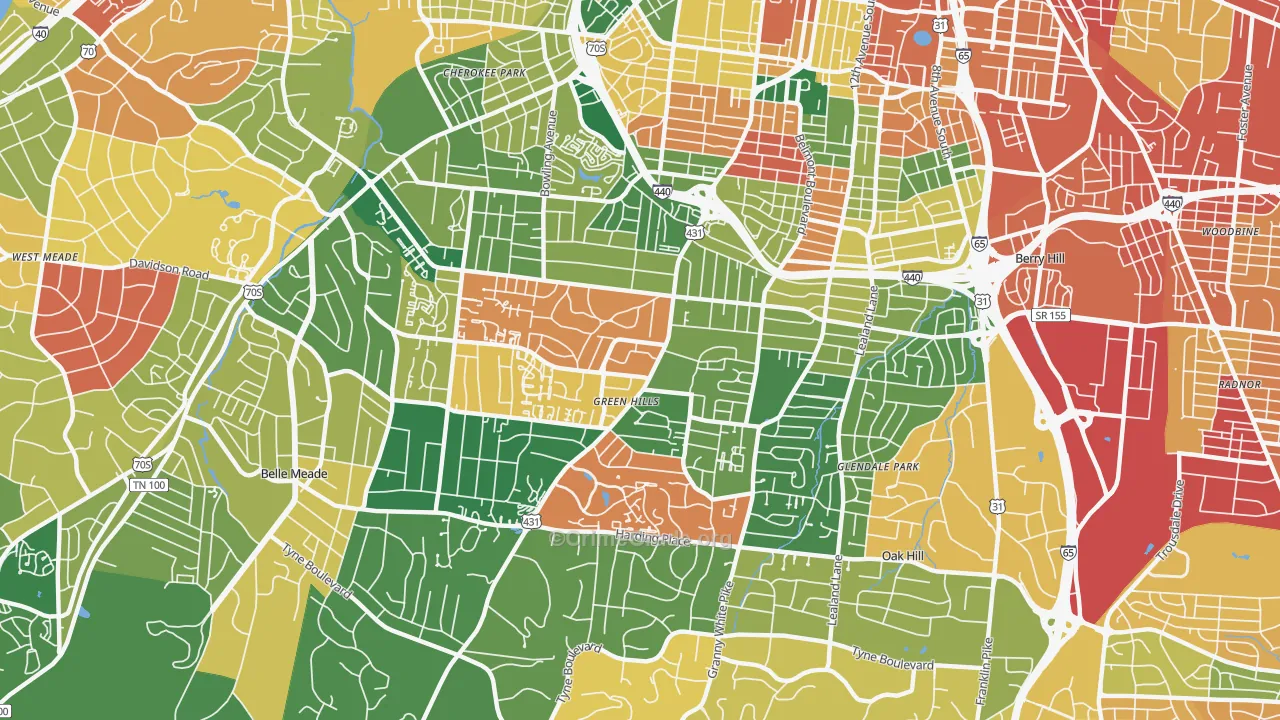 Green Hills, Nashville, TN Map of Burglary Rates