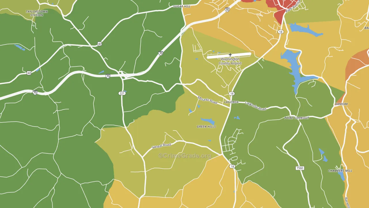 Green Hills, PA Map of Burglary Rates