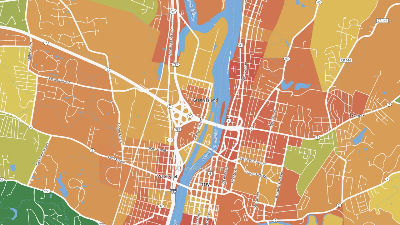 Green Island, NY Map of Burglary Rates