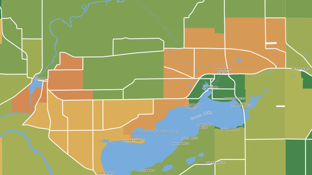 Green Lake County, WI Map of Burglary Rates