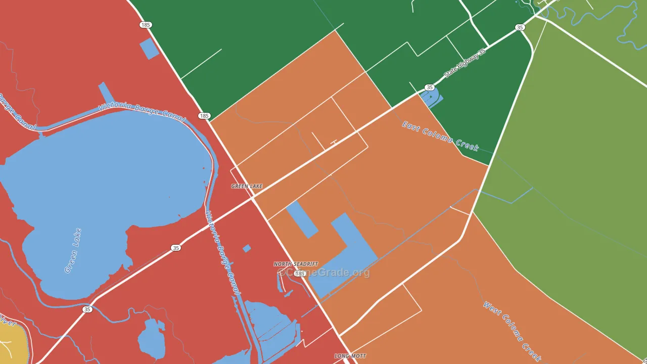 Green Lake, TX Map of Burglary Rates