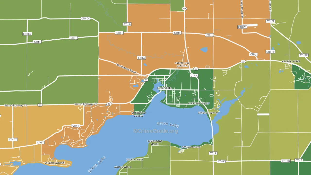 Green Lake, WI Map of Burglary Rates