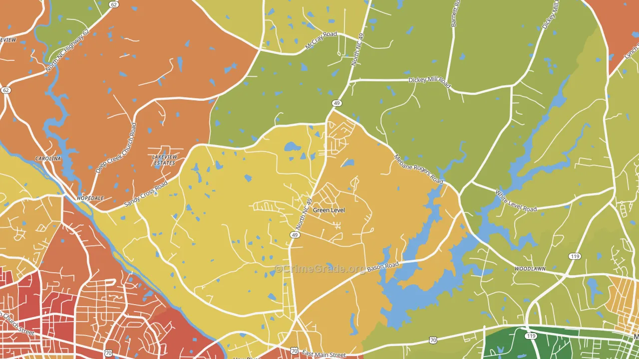 Green Level, NC Map of Burglary Rates