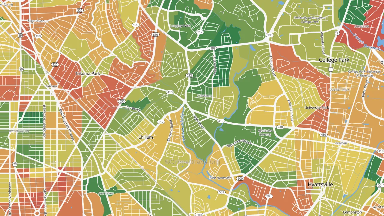 Green Meadows, Chillum, MD Map of Burglary Rates