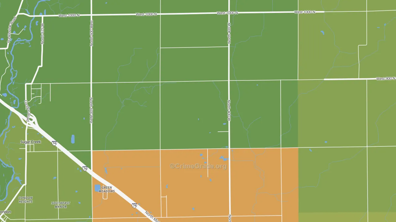 Green Meadows, IN Map of Burglary Rates