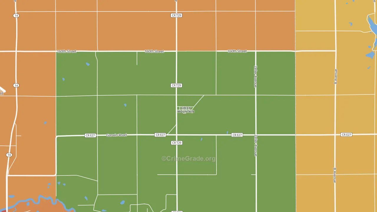 Green Mountain, IA Map of Burglary Rates