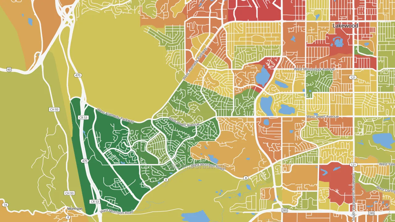 Green Mountain, Lakewood, CO Map of Burglary Rates