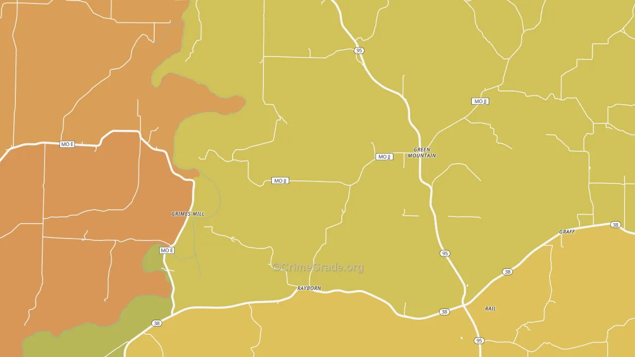 Green Mountain, MO Map of Burglary Rates