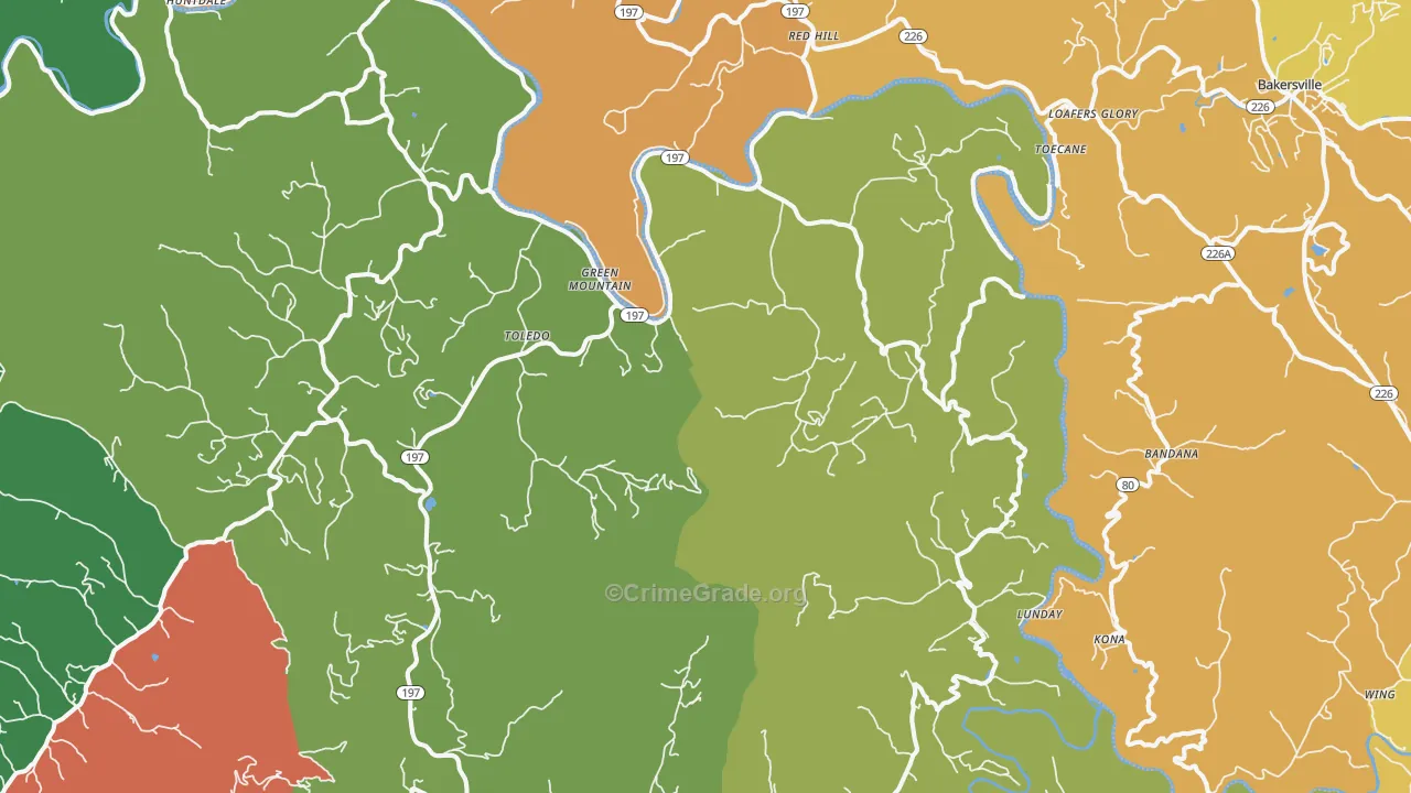 Green Mountain, NC Map of Burglary Rates