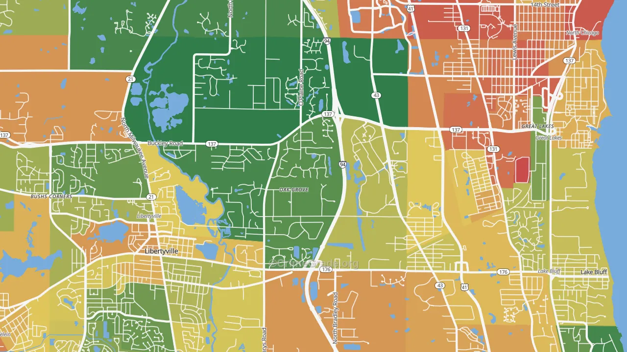 Green Oaks, IL Map of Burglary Rates