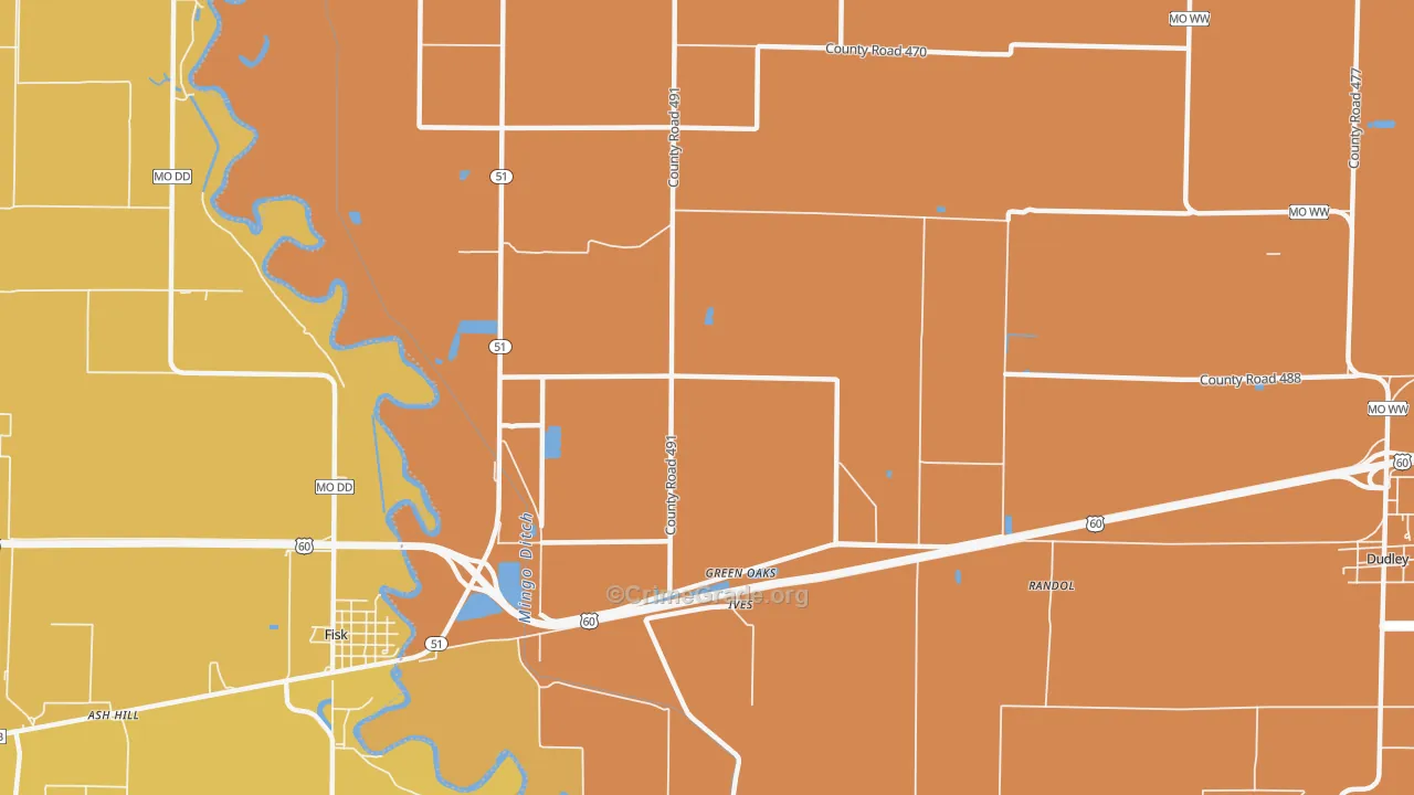 Green Oaks, MO Map of Burglary Rates