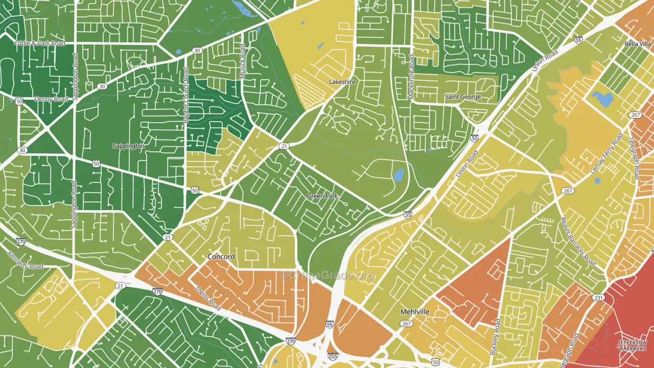 Green Park, MO Map of Burglary Rates