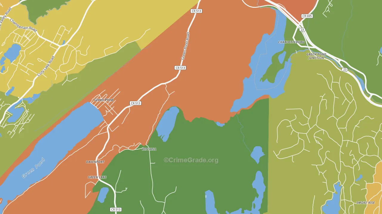 Green Pond, NJ Map of Burglary Rates
