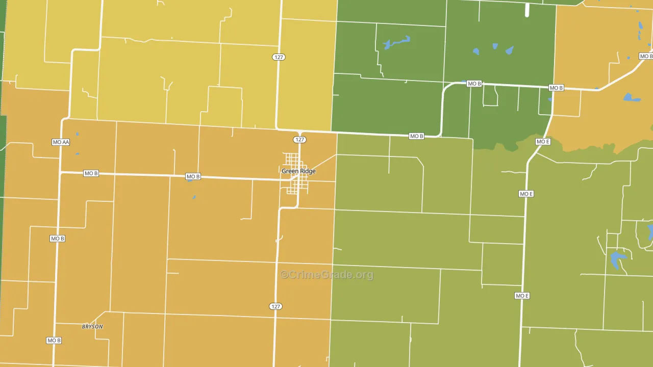 Green Ridge, MO Map of Burglary Rates