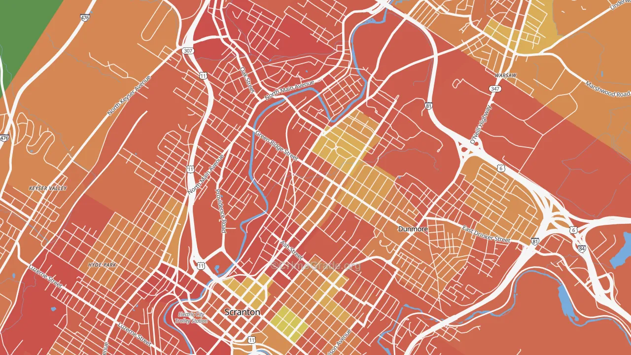 Green Ridge, Scranton, PA Map of Burglary Rates