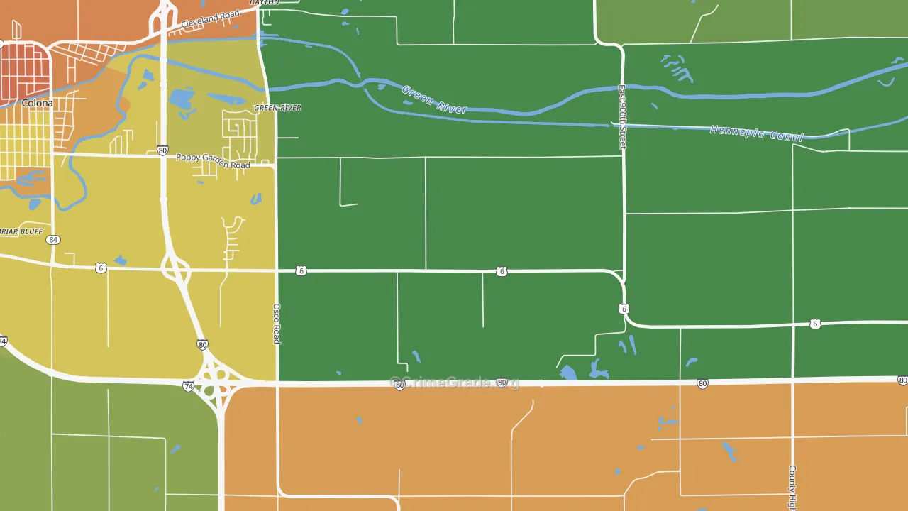 Green River, IL Map of Burglary Rates