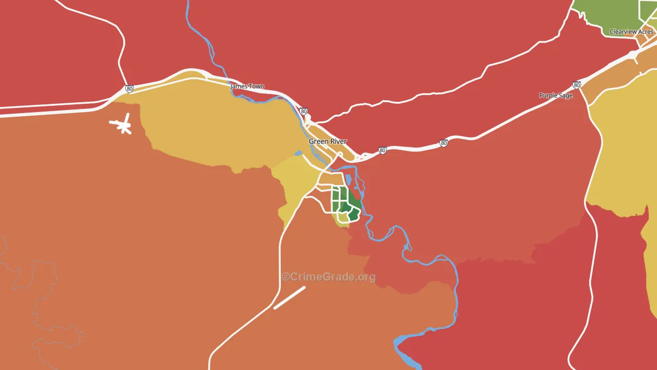 Green River, WY Map of Burglary Rates