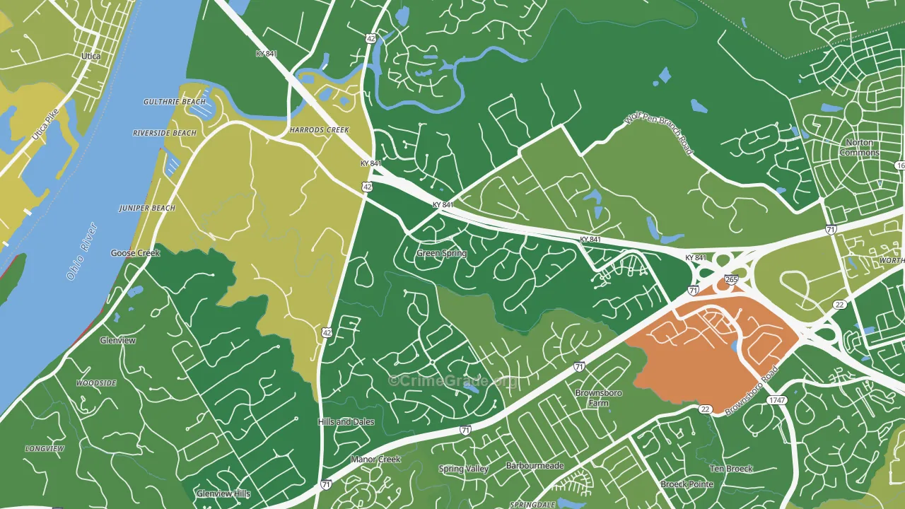 Green Spring, KY Map of Burglary Rates