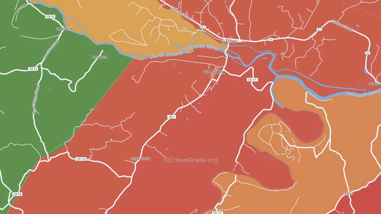 Green Spring, WV Map of Burglary Rates