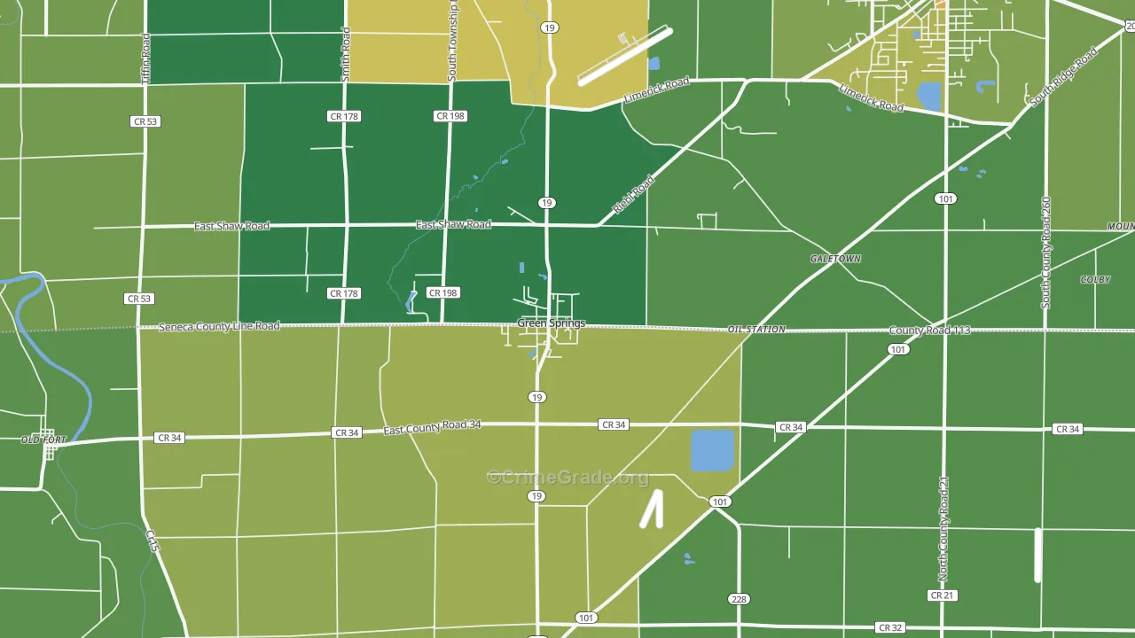 Green Springs, OH Map of Burglary Rates