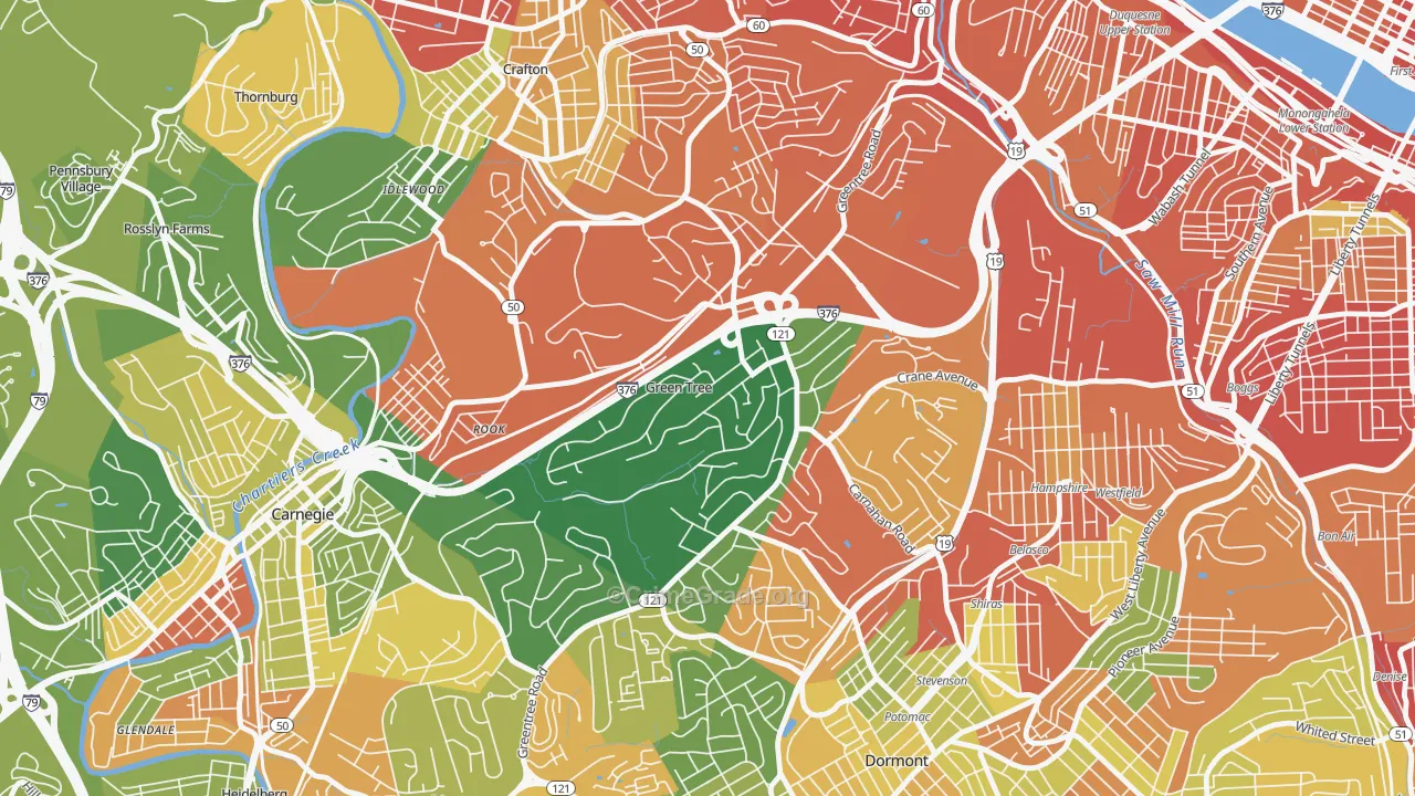 Green Tree, PA Map of Burglary Rates