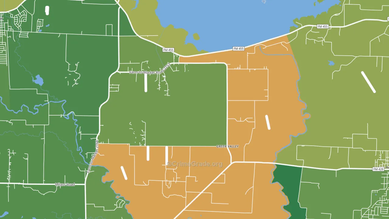Green Valley, TX Map of Burglary Rates