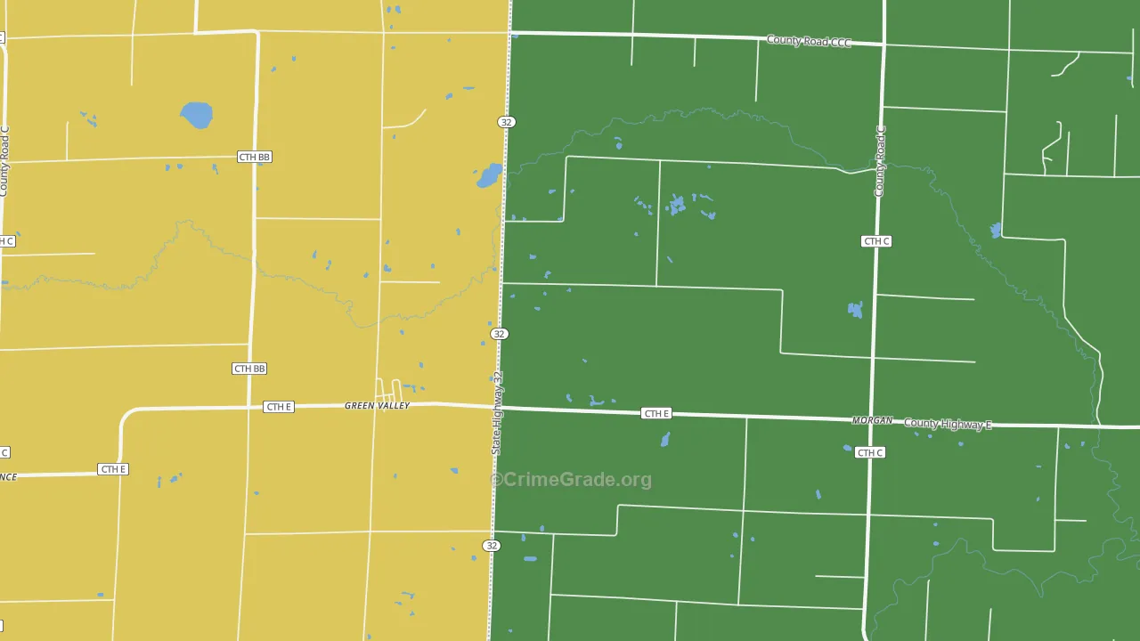 Green Valley, WI Map of Burglary Rates
