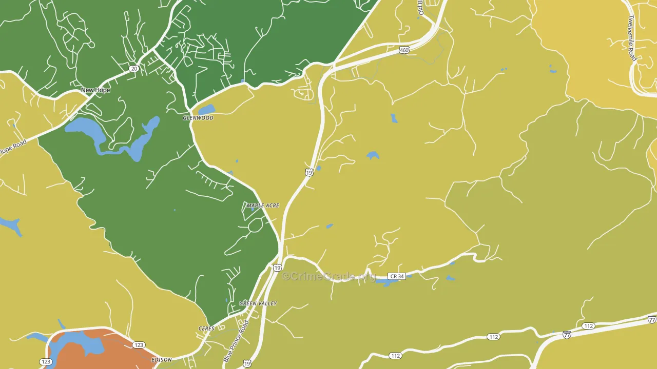 Green Valley, WV Map of Burglary Rates