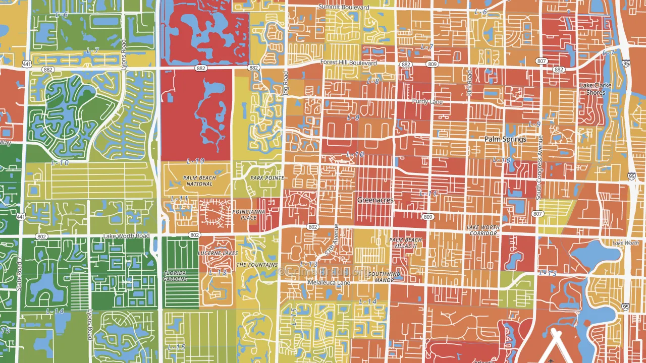 Greenacres, FL Map of Burglary Rates