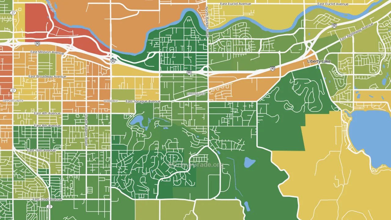 Greenacres, WA Map of Burglary Rates